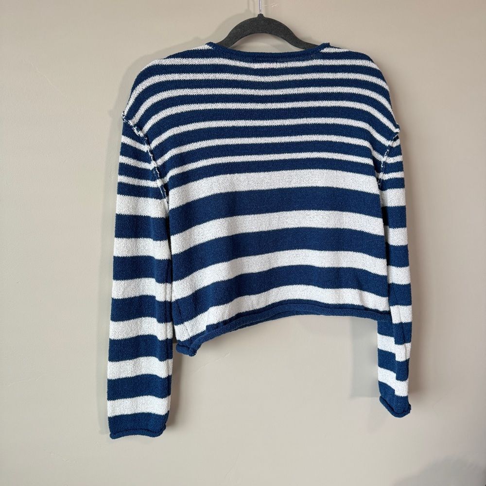 Striped Long Sleeve Pullover Knit Sweater Small Blue White Striped Nautical - Picture 3 of 8